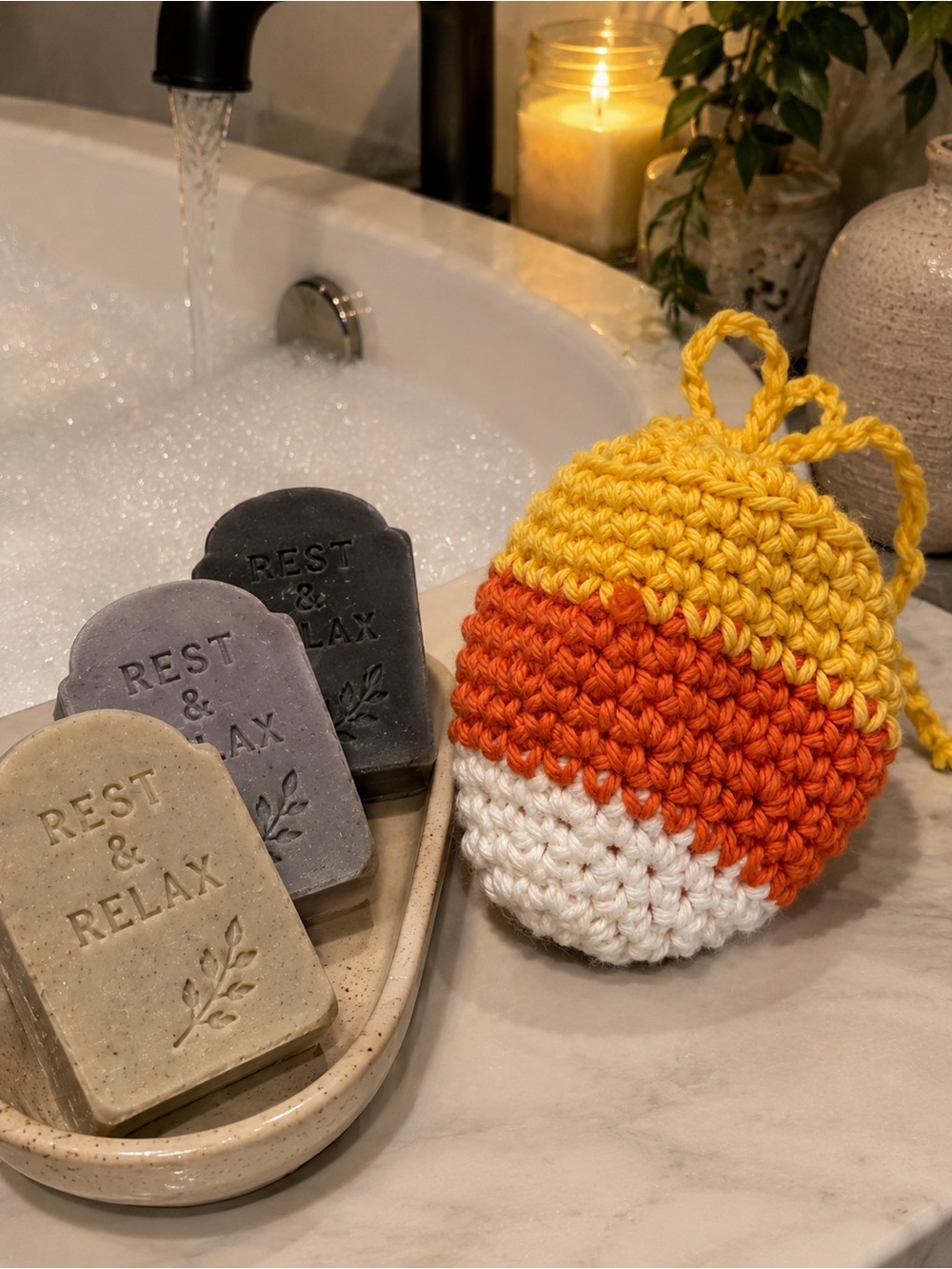 100% Cotton Crochet Soap Saver Halloween Eco-Friendly Exfoliating Soap Pouch - Picture 4 of 5